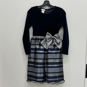 Bonnie Jean Navy and Silver Striped Formal Dress for Girls Size 16